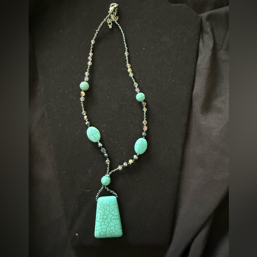 Turquoise and black beaded necklace adjustable